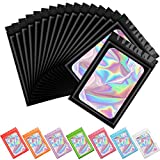 100 pcs Smell Proof Mylar Bags Holographic Packaging Bags, Resealable Odor Proof Bags Foil Pouch Bags for Food Storage and Lipgloss, Jewelry, Eyelash Packaging (Black, 3 x 4.7 Inch)
