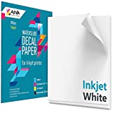 Waterslide Decal Paper For Inkjet Printer - White - 20 Sheets - Printable Water Transfer Paper - Standard Letter Size 8.5"x11"