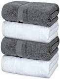 White Classic Luxury Cotton Bath Towels Large - | Highly Absorbent Hotel spa Collection Bathroom Towel | 27x54 Inch | Set of 4 (Grey/White, 4)