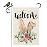 Aoke Easter Garden Flag 12.5 x 18 Inch, Vertical Double Sided Flag Welcome Easter Rabbit Bunny Ears Flowers Holiday yard flag for Outside Outdoor Farmhouse Easter Decorations