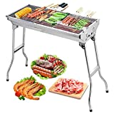 Barbecue Charcoal Grill Stainless Steel Folding Portable BBQ Tool Kits for Outdoor Cooking Camping Hiking Picnics Tailgating Backpacking or Any Outdoor Event (Large)