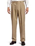 Haggar mens Cool 18 Hidden Expandable Waist Pleat Front Pant- Regular and Big & Tall Sizes casual pants, Khaki Gabardine, 46W x 30L US