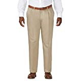 Haggar mens Work To Weekend Khaki Classic Fit No Iron Hidden Expandable Waistband Pleated Front Pant, Khaki, 38x29