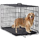 BestPet Dog Crate for Large Dogs,48 Inch Dog Kennel Outdoor with Double-Door,Folding Mental Pet Dog Cages with Divider Panel, Tray and Handle,Black