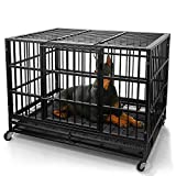 Otaid 48 Inch Heavy Duty Indestructible Dog Crate Cage Kennel with Wheels, High Anxiety Dog Crate, Sturdy Locks Design, Double Door and Removable Tray Design, Extra Large XL XXL Dog Crate.