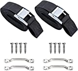 Opiytou 78in Battery Tie Down Strap, Battery Box Hold Down Lashing Straps Kit with Stainless Steel Cam Buckle, Stainless Steel Deck Loop Mounts, SS Screws