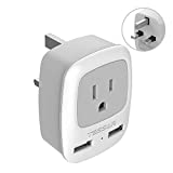 UK Ireland Hong Kong Power Adapter, TESSAN International Travel Plug with 2 USB, Type G Outlet Adaptor Charger for USA to British England Scotland Irish London