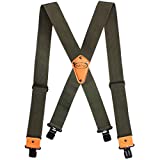 Melo Tough Men's Industrial Strength Suspenders Partial Elastic Tradesperson's Suspenders 2 inch Wide Tool Belt Suspenders (Army Green)