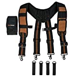 MELOTOUGH Magnetic Suspenders Tool Belt Suspenders with Large Moveable Phone Holder, Pencil Holder, Adjustable Size Padded Suspenders (Khaki)