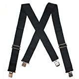 Melo Tough Men's Suspenders Fully Elastic 2 inch Wide X back Heavy Duty Tradesperson's Pant Suspender (Black) 