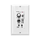 Wireless BT Receiver Wall Mount - 100W In-Wall Audio Control Receiver w/ Built-in Amplifier, USB/Microphone/Aux (3.5mm) Inputs, Speaker Terminal Block, Connect 2 Speakers, White - Pyle PWA15BT