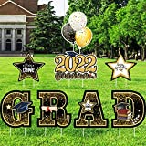 Graduation Yard Sign Decorations 2022, 8 PCS Large Congrats Grad Yard Stakes, Gold and Black Graduation Lawn Signs Decor, Waterproof Outdoor Graduation Party Supplies