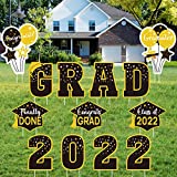 2022 Graduation Yard Sign Decorations-13 Pcs Congrats Grad Yard Signs Waterproof Garden Road Signs with Graduation Cap,Balloon Sign and Stakes for Graduation Party Outdoor Lawn DecorationBlack