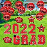 DAZONGE Graduation Party Decorations 2022 Red and Black, 12PCS Weatherproof Graduation Yard Signs with Stakes & 10PCS Foil Graduation Balloons, Class of 2022 Yard Lawn Signs for Party Supplies