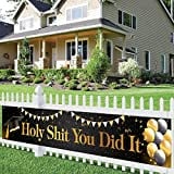 Holy Shit You Did It Banner,Black Gold Graduation Banner,2022 Funny Congrats Grad Party Decoration Supplies,Graduation Outdoor Indoor Decor 9.8X1.6 Ft
