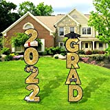 Ruisita Gold and Black 2022 Grad Party Outdoor Decorations 8 Pieces Graduation Yard Signs with 28 Pieces Stakes Party Outdoor Grad Decorations, Waterproof Lawn Decor, Graduation Party Supplies