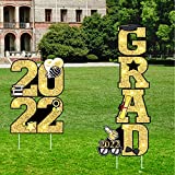 Tuzuaol Large 2022 Graduation Decorations Gold and Black Lawn Signs, Graduation Yard Signs 2022, Giant Waterproof Congrats Grad Yard Sign with Stakes for Party Decorations Outdoor