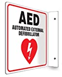 Accuform PSP972 Projection Sign 90D,"AED AUTOMATED External DEFIBRILLATOR" with Graphic, 8" x 8" Panel, 0.10" Thick High-Impact Lumi-Glow Plastic, Pre-Drilled Mounting Holes, Red/Black on Glow