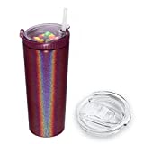 JIVILILM Snack tumbler with lid and straw, stainless steel insulated 2-in-1 travel coffee mug, water bottle with snack cup (Glitter Merlot, 22 Oz)