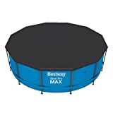 Bestway 58037E Flowclear 12 Foot Round PVC Pool Cover with Drain Holes for Above Ground Steel Pro and Power Steel Frame Swimming Pools, Gray