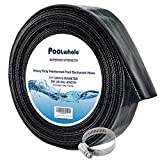 POOLWHALE Heavy Duty 1-1/2" x 100' Thick 1.2mm Black Backwash Pool Hose with Clamp - Flat Water Discharge Hose - Chemical and Weather Resistant - Drain Clean Swimming Pools & Filters