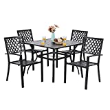 PHI VILLA Wrought Iron Patio Outdoor Table and Chairs for 4 Dining Table Set 5 Piece - 37" Square Bistro Table and 4 Backyard Garden Chairs, Table with 1.57" Umbrella Hole