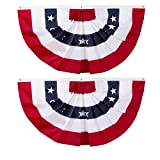 58"x27" USA Patriotic Nylon Bunting Pleated Flag, 2 Sided, Embroidered Stars, Sewn Stripes, Grommets- July 4th American Flag Decor Outdoor Use- Inside Outside Porch Rail or Window Decoration (2 Pack)