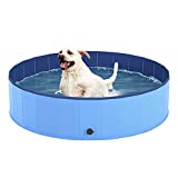 RimiMore Foldable Dog Pool, Portable Slip-Resistant Kiddie Pool, Collapsible PVC Bathing Tub, Outdoor Swimming Pool for Large Small Pets Dogs Cats and Kids(Medium)