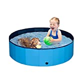 Large Dog Kid Swimming Pool - Foldable Pet Baby Kiddie Bathtub Pool Hard Plastic for Dogs Cats and Kids, Blue (S - 31.5")