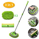 CARCAREZ 3 in 1 Microfiber Car Wash Brush Mop with 45" Aluminum Alloy Long Handle, Silicone Window Squeegee and Scrubber Sponge