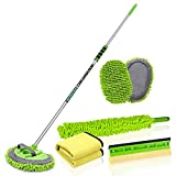 Wontolf 62'' Car Wash Brush with Long Handle Chenille Microfiber Car Wash Mop Car Washing Brush Cleaning Kit Windshield Window Squeegee Car Duster Microfiber Towels for Cars RV Truck Boat 9PCS