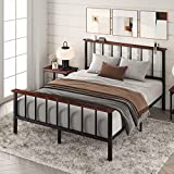 Hoomic Queen Size Platform Bed Frame with Headboard Shelf, Heavy Duty Metal Bed Frame, Steel Slats Support, No Box Spring Needed, Noise-Free, Easy Assembly, Black