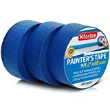 XFasten Professional Blue Painters Tape 2-Inches x 60 Yards (3-Pack) Blue Painters Masking Tape Bulk - Sharp Edge Line Technology, Produces Sharp Lines | Residue-Free and Artisan Grade Wall Trim Tape