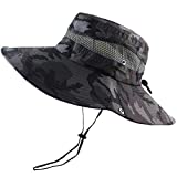 CAMOLAND Summer Fishing Sun Boonie Hat Camouflage Outdoor UV Protection Large Brim Bucket Safari Cap Breathable Mesh