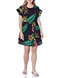 Milumia Women's Plus Size Tropical Leaf Print Ruffle Sleeve Pleated Short Dress Blue XX-Large Plus