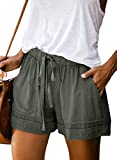 Acelitt Womens Plus Size Casual Summer Drawstring Loose Elastic Waisted Solid Pocketed Midi Rise Shorts Pants Green XXL