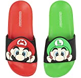 SUPER MARIO Nintendo Sandals, Mario and Luigi Mismatch Slide Sandal,Boys size 12 to 13 (12-13)