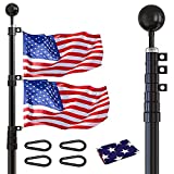 KLONWINIV 20FT Telescoping Black Flag Pole Kit,Heavy Duty Aluminum Outdoor Inground Flagpole, with 3x5 American Flag,Flag Poles for Outside, Yard, Residential or Commercial