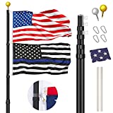 Panta 20FT Telescopic Flag Pole Kit, Heavy Duty Aluminum Telescoping Flagpole Fly 2 Flags, Outdoor Inground Telescope Flag Poles with 2 Ornament Balls for Yard, Commercial or Residential, Black