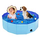 Foldable Dog Pool, Portable Kids Swimming Pool, 32'' Pet Baby Water Bath Pond Collapsible Kiddie Pool Outdoor Dogs Cats Bathing Tub Bathtub Wash Tub for Dogs Cats and Kids