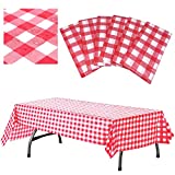 Plastic Checkered Tablecloth | 6 Pcs Pack - 54 Wide x 108 Long | Red and White Picnic Disposable Table Cover | Rectangular Gingham Tablecover for Birthdays, Carnivals, Parties | by Anapoliz