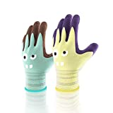 COOLJOB 2 Pairs Modal Toddler Work Gloves Ages 2-5, Rubber Coated Kids Gardening Gloves for Children, Ultra Soft Skin-friendly (Little Monster Series, Small S)