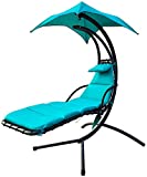 BalanceFrom Hanging Curved Chaise Lounge Chair Swing with Cushion, Pillow, Canopy, Stand and Storage Pouch, 330-Pound Capacity, Aqua