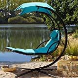 Flamaker Patio Hammock Lounge Chair Hanging Chaise Lounger Chair Hammock Stand Outdoor Chair Floating Chaise Swing Chair with Canopy (Blue)