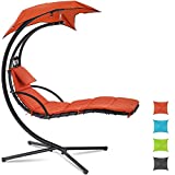 Patio Chair Hammock Chair Hanging Chairs Indoor Outdoor Swing Lounge Chair with Pillow, Canopy, Stand - Heavy Duty Arc Stand Floating Curved Chaise for Pool, Backyard, Deck - Orange