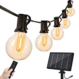 Bomcosy Solar String Lights Outdoor Waterproof, 100FT Patio Lights with Remote Globe Lights, 4 Modes Dimmable 50+2 Bulbs for Outdoor/Indoor Decorating Patio Cafe Backyard Porch Balcony, Warm White