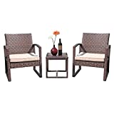 Patiorama 3 Pieces Outdoor Patio Furniture Set, Outdoor Wicker Conversation Set, Patio Rattan Chair Set, Modern Bistro Set with Coffee Table, Garden Balcony Backyard Poolside (Brown)