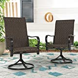 PHI VILLA Outdoor Swivel Rattan Chairs Set of 2, Metal Frame Wicker Dining Armchair, Outdoor & Indoor Use for Patio, Porch, Yard, Deck - Brown