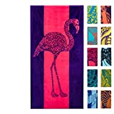 Nova Blue Flamingo Beach Towel  Pink and Purple with A Cute Design, Extra Large, XL (34x 63) Absorbent & Portable, Lightweight, Pink Beach Towel, Made from 100% Cotton