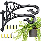 KABB Plant Hanging Bracket, Hand Forged Heavy Duty Black Iron Art Plant Hanging Hooks, Durable Rust-Resistant Wall Brackets for Planter Bird Feeder Lanterns Wind Chimes with Screws (2 Pack)